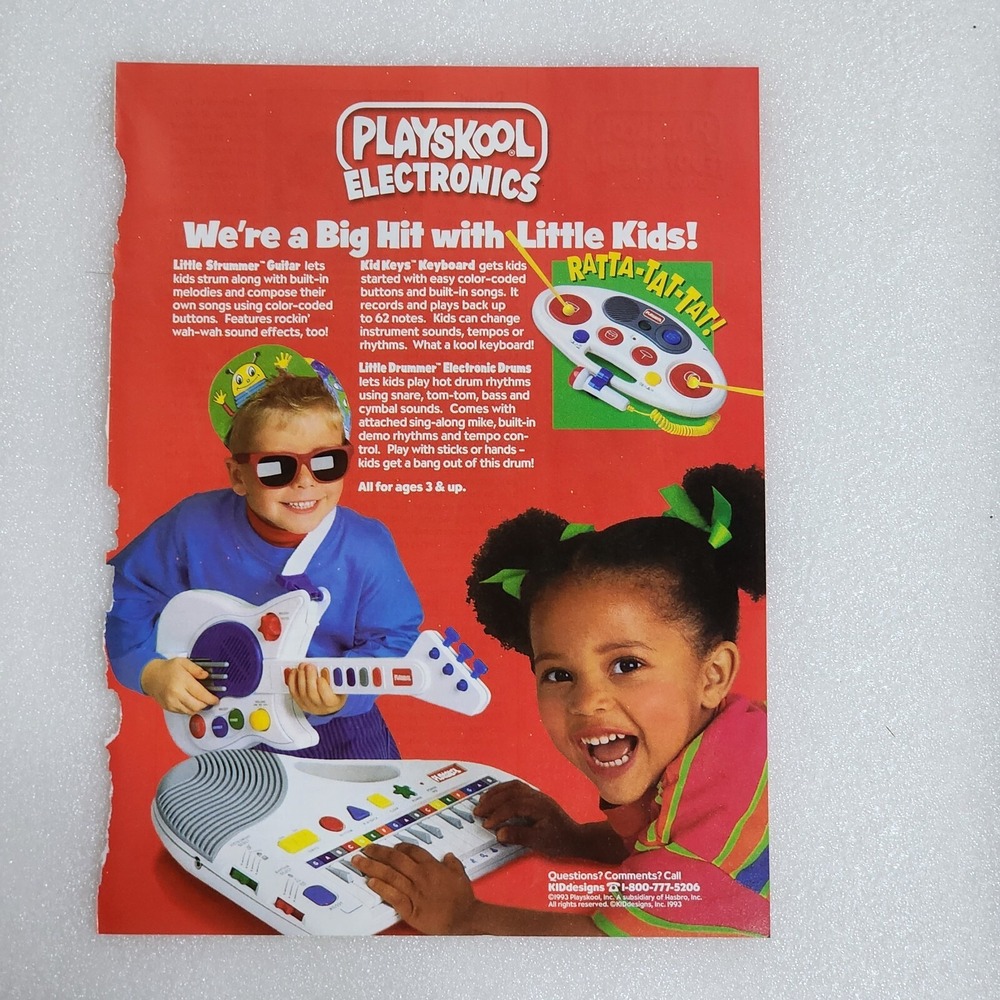Vintage Print Ad Playskool Little Strummer Guitar Kid Keys Keyboard 8x10 1993